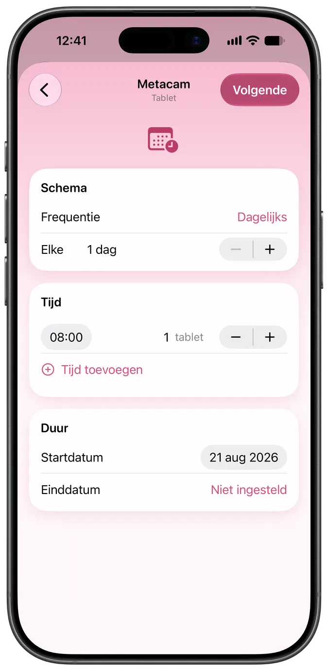 Scherm voor het instellen van het medicijnschema
