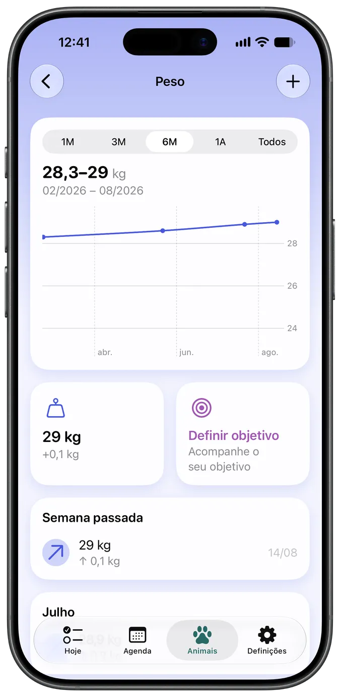 Gráfico de acompanhamento do peso com objetivo definido