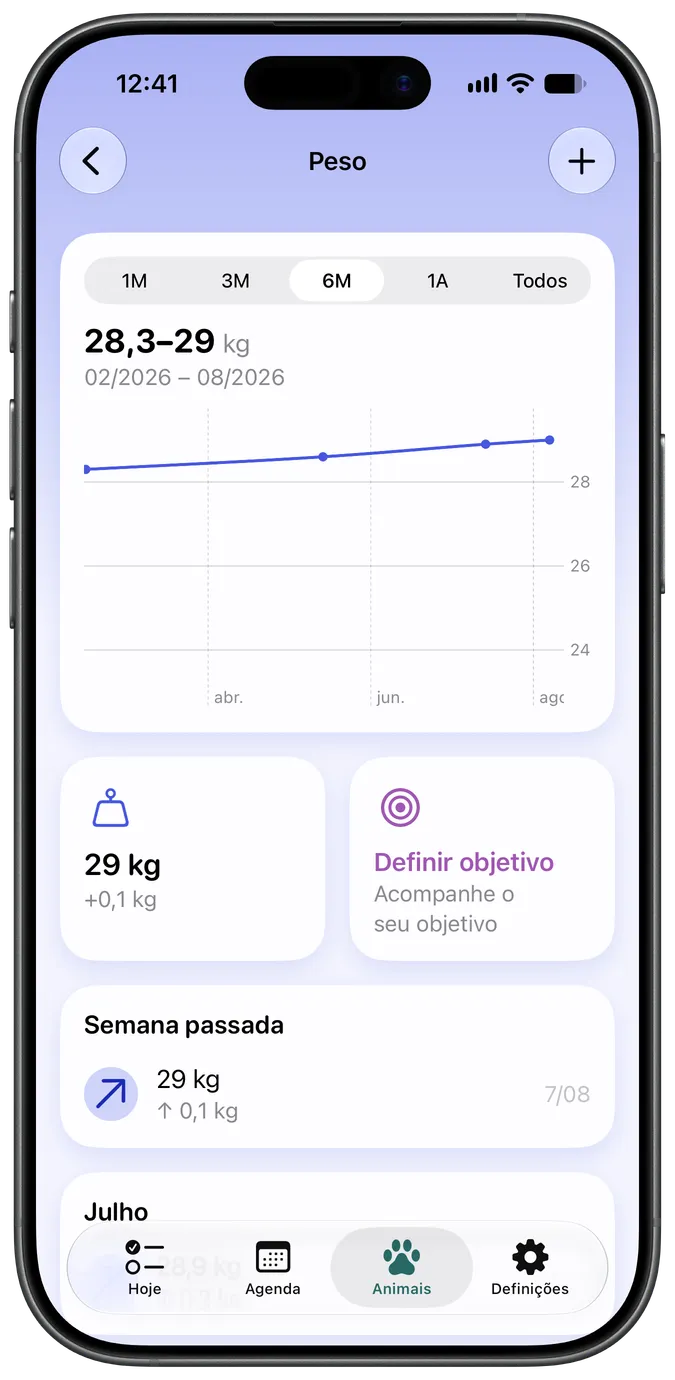 Gráfico de acompanhamento do peso com objetivo definido