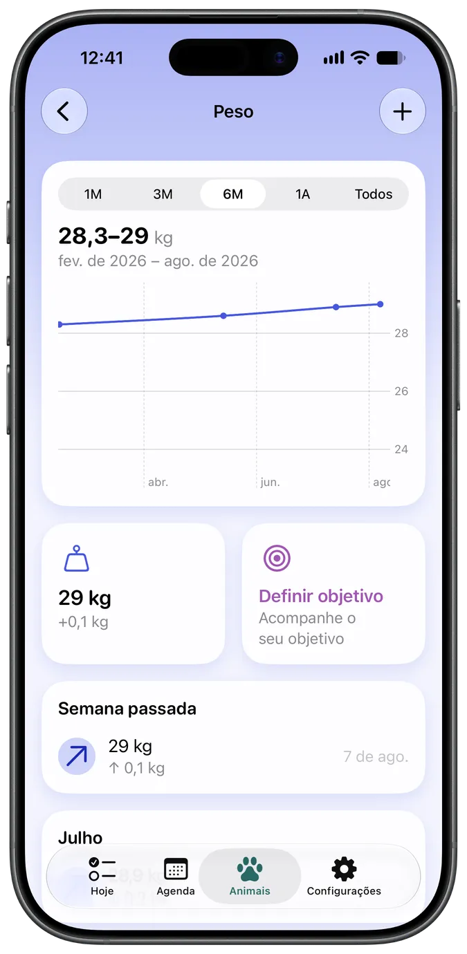 Gráfico de acompanhamento de peso com meta