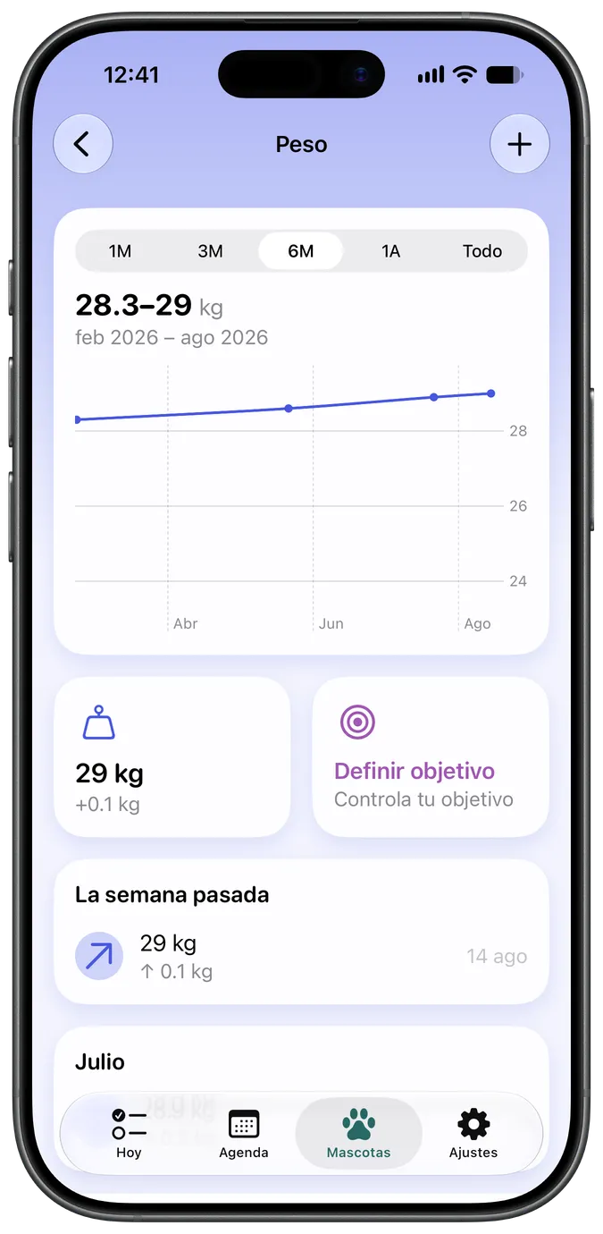 Gráfico de seguimiento de peso con objetivo